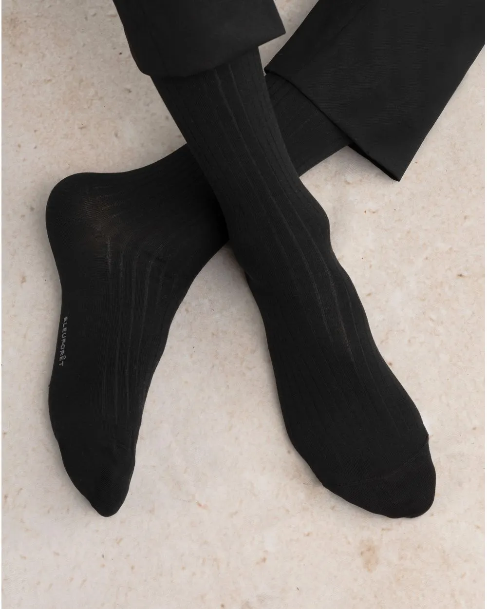 Bleu Forêt ribbed lisle cotton socks